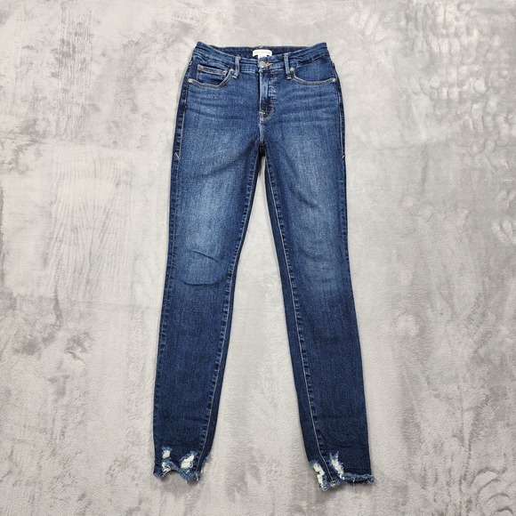 Good American Denim - Good American Jeans Women 2/26 Blue Mid Rise Good Legs Skinny Distressed Raw Hem